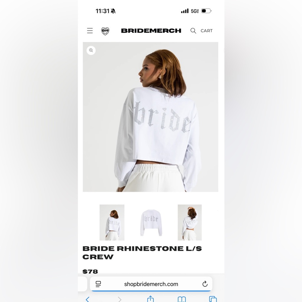 BRIDEMERCH White Bride Cropped Sweatshirt